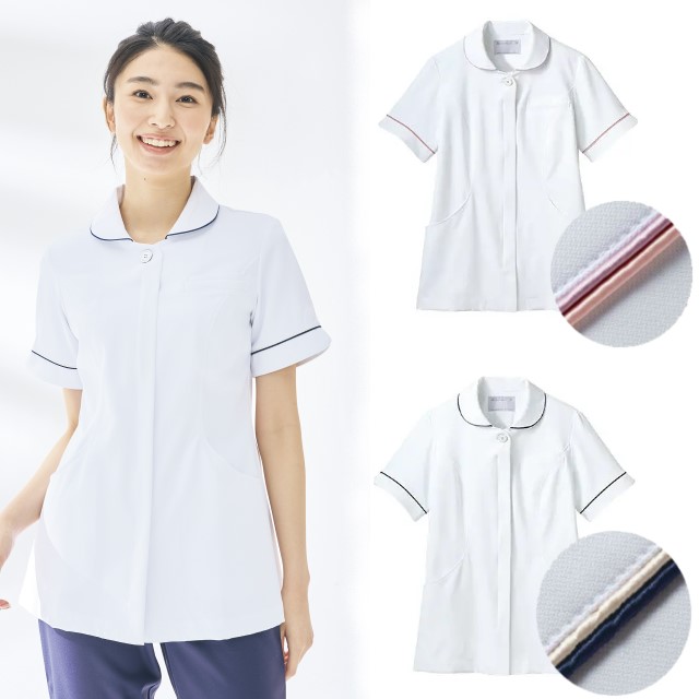 73-2002 73-2008 住商モンブラン ナースウェア ジャケット 女性用 半袖 制菌加工 透け防止 吸汗 制電 防汚 PHSポケット キーループ MONTBLANC 医療用 看護師 歯科衛生士 レディース レディス 上衣 チュニック
