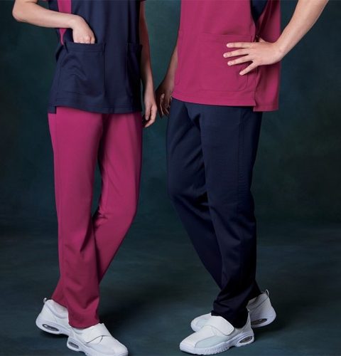 855 カゼン ナースウェア パンツ 男女兼用 ストレート 工業洗濯可 制菌加工 透け防止 吸汗 制電 ストレッチ ウエストゴム 総ゴム 紐入り ポケット付き KAZEN 医療用 看護師 介護 ユニセックス ズボン スラックス 