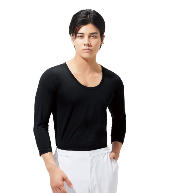 9002 フォーク ナースウェア スクラブインナー 8分袖 男性用 ストレッチ 動きやすい FOLK 医療用 看護師 介護 ドクター 医者 医師 メンズ スクラブ専用インナー カットソー アンダーシャツ インナーシャツ