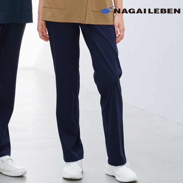 AY4233 ナガイレーベン ナースウェア パンツ 女性用 ストレート ウエストゴム  ポケット付き ストレッチ 接触冷感 形態安定素材 制菌加工 NAGAILEBEN 医療用 看護師 介護 レディース レディス 女子 ズボン スラックス ナースパンツ ネイビー 紺