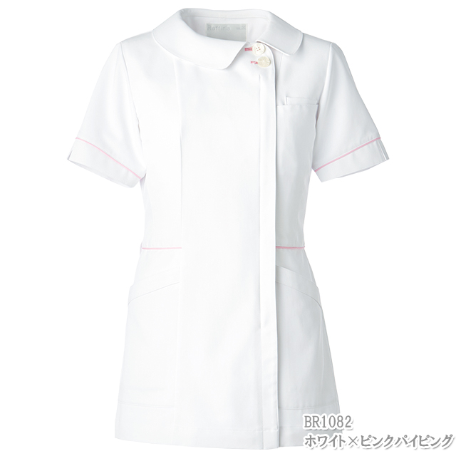 BR1081 オンワード ナースウェア ジャケット 女性用 制菌加工 制電 ストレッチ 透け防止 防汚 吸汗 速乾 二重ポケット 形態安定性 ループ付き ONWARD ラフィーリア Raffiria 襟付き 医療用 看護師