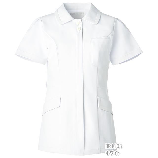 BR1103 オンワード ナースウェア ジャケット 女性用 制菌加工 制電 ストレッチ 透け防止 防汚 吸汗 速乾 二重ポケット 形態安定性 ループ付き PHSポケット 動きやすい ONWARD ラフィーリア Raffiria