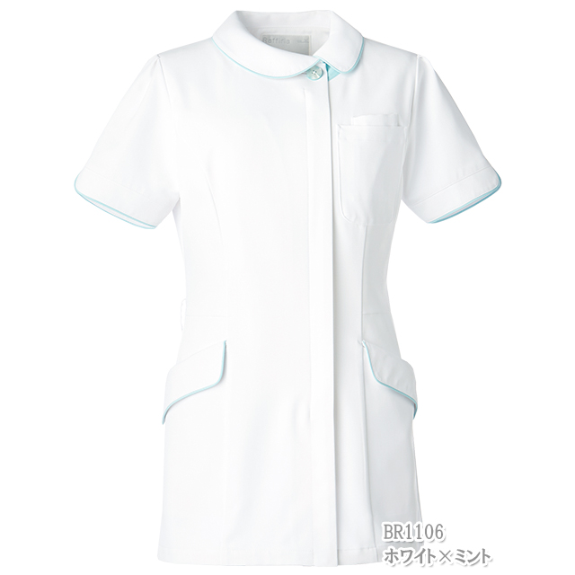 BR1106 BR1107 オンワード ナースウェア ジャケット 女性用 半袖 制菌加工 静電気帯電防止 ストレッチ 透け防止 防汚 吸水 速乾 形態安定 二重ポケット ループ付き ONWARD ラフィーリア Raffiria 医療用 看護師 レディース レディス 上衣 チュニック 白衣 グリーン ピンク