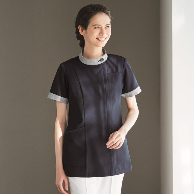 BR1145 オンワード ナースウェア ジャケット 女性用 半袖 制菌加工 静電気帯電防止 ストレッチ 吸水 速乾 接触冷感 工業洗濯可 ONWARD ラフィーリア Raffiria 医療用 看護師 レディース レディス 上衣 チュニック 白衣