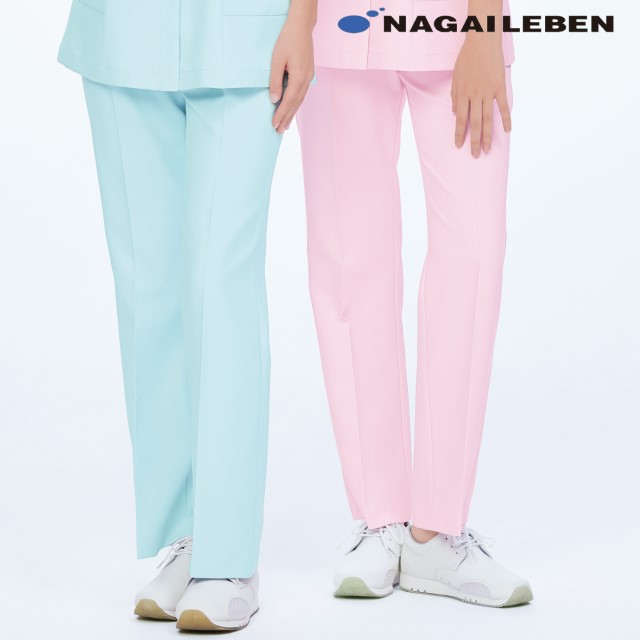 CF4803 ナガイレーベン ナースウェア パンツ 女性用 ブーツカット ノータック 脇ゴム 前ファスナー センタープレス ポリエステル100 制菌加工 制電 吸水 防汚 透け防止 NAGAILEBEN 医療用 看護師