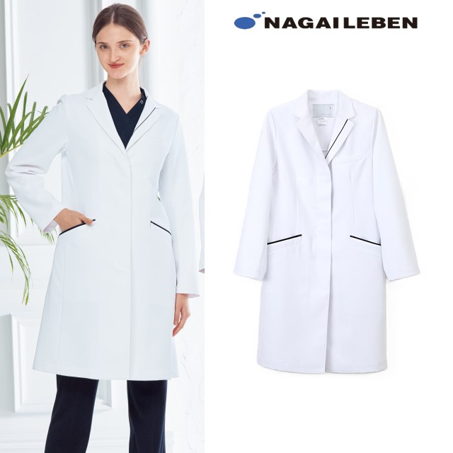 CJ3380 ナガイレーベン 診察衣 シングルボタン 女性用 長袖 左胸ポケット 両腰ポケット 制菌加工 制電 吸水 防汚 透け防止 ポリエステル100% NAGAILEBEN 医療用 医者 医師 女医 ドクター レディ^-ス レディス 女子 ドクターコート 白衣 ホワイト ネイビー
