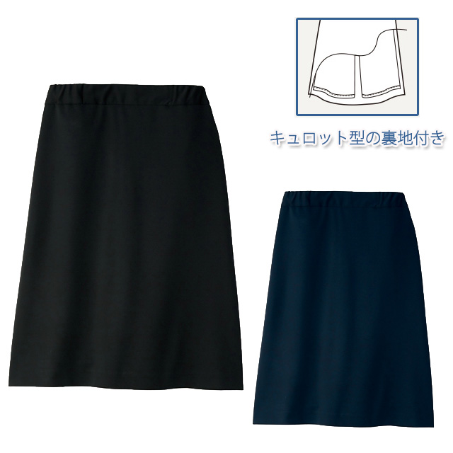 CR586 トンボ キラク 介護ウェア 受付 事務 ニット スカート 裏地 キュロット ウエスト ゴム 女性用 ストレッチ 医療用 レディス 制服 ユニフォーム 病院 施設 医院 薬局 ネイビー ブラック TOMBOW KIRAKU