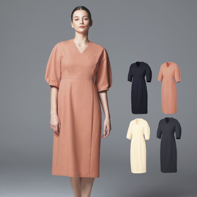 DOM-0040 ワンピース 女性用 ユナイト チトセ 制菌 制電 透け防止 ストレッチ 吸汗速乾 UVカット 医療用 白衣 ナース 看護師 受付 事務 エステ クリニック サロン 歯科 美容 小児科 婦人科 薬剤師 女子 レディス レディース