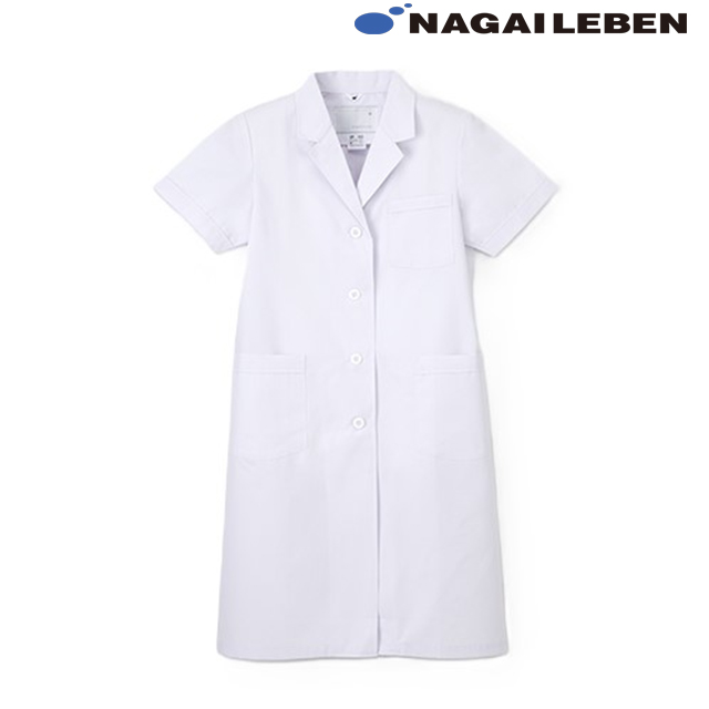 EP132 ナガイレーベン 診察衣 シングルボタン 女性用 半袖 吸水効果 ポケット付き 涼しい NAGAILEBEN 医療用 ドクター 医師 医者 女医 レディース レディス 医務衣 ドクターコート レディスコート シングルコート 