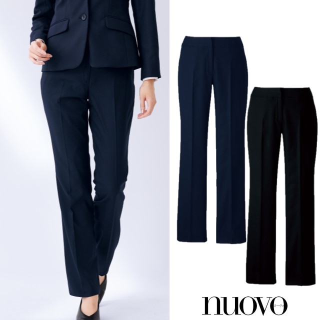 FP65288 フォーク ヌーヴォ オフィスウェア パンツ レディス ストレッチ ウエスト楽 きちんと感 おうち洗濯 ネイビー ブラック nuovo FOLK 事務服 受付 医療 美容 エステ クリニック サロン 病院 おもてなし