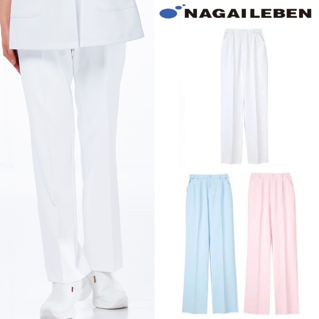 FT4403 ナガイレーベン ナースウェア パンツ 女性用 ストレート ノータック 脇ゴム 前ファスナー センタープレス ポケット付き ポリエステル100％ 制菌加工 制電 吸水 防汚 透け防止 NAGAILEBEN 医療用 