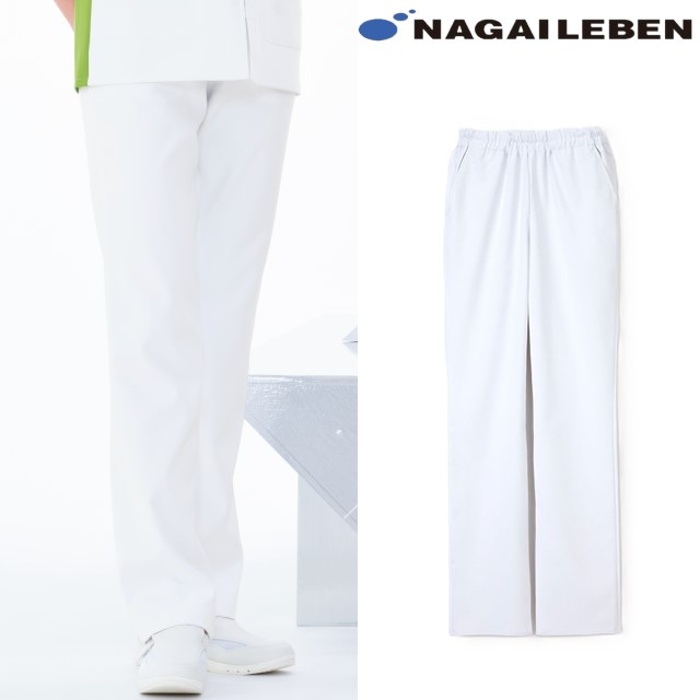 FT4408 ナガイレーベン ナースウェア パンツ 女性用 細身ストレート ノータック 総ゴム 紐付き ウエストゴム ポケット付き ポリエステル100％ 制菌加工 制電 吸水 防汚 透け防止 NAGAILEBEN 医療用 