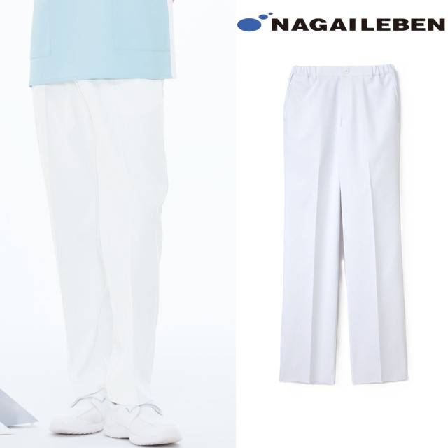 FT4508 ナガイレーベン ナースウェア パンツ 男性用 ストレート ノータック 脇ゴム 前ファスナー センタープレス ポケット付き ポリエステル100％ 制菌加工 制電 吸水 防汚 透け防止 NAGAILEBEN 医療用