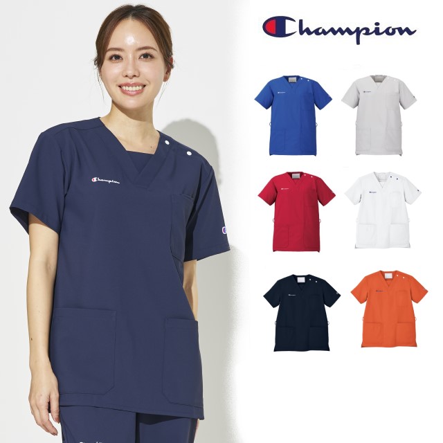 HS8121 Champion チャンピオン 白衣 スクラブ メディカルウェア 男女兼用 プルオーバー 制菌加工 静電気帯電防止 ストレッチ 吸水加工 速乾性 接触冷感性 工業洗濯可 オンワード 医療用 医師 看護師 歯科医院 介護施設 整骨院 動物病院 リハビリ 理学療法士