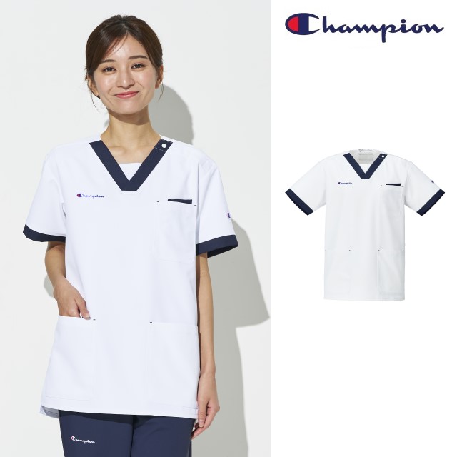 Champion チャンピオン 白衣 スクラブ メディカルウェア 男女兼用 HS8150 プルオーバー 肩口スナップ 制菌加工 透け防止 静電気防止 ストレッチ 吸水 速乾性 接触冷感性 工業洗濯 オンワード 医療用 医師 看護師 歯科医院 介護施設 整骨院 動物病院 リハビリ 理学療法士