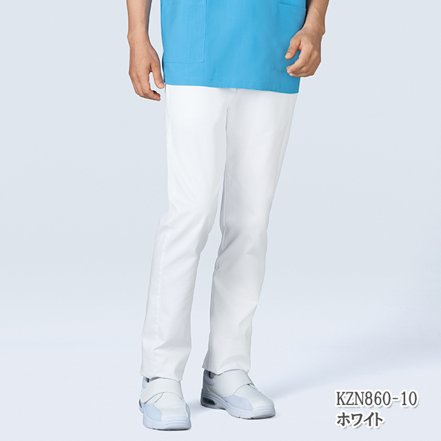 KZN860 カゼン ナースウェア パンツ 男女兼用 脇ゴム ポケット付き ウエストベルト通し付 ストレッチ 吸汗 工業洗濯可 細身 KAZEN 医療用 看護師 介護 医師 ドクター ユニセックス スラックス ズボン 4L 