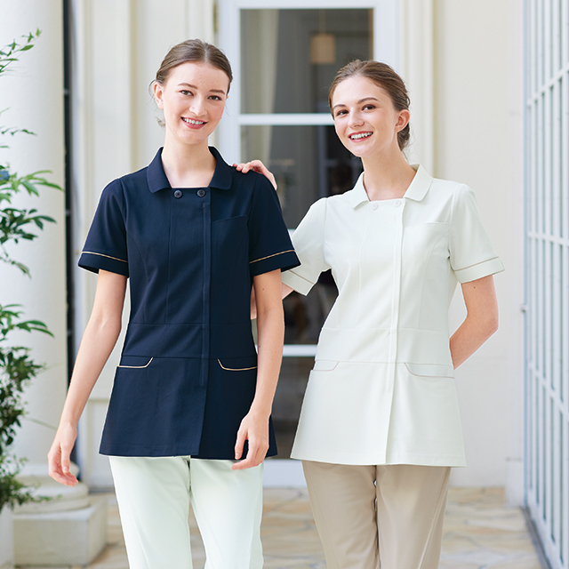 LH6212 ナガイレーベン ナースウェア ジャケット 女性用 半袖 PHSポケット 襟付き 制菌加工 制電 吸水 防汚 透け防止 涼感素材 業務用洗濯可 NAGAILENBEN 医療用 看護師 介護 レディース レディス 