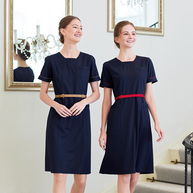 LH6317 ナガイレーベン ナースウェア ワンピース 女性用 後ろファスナー 制菌加工 制電 吸水 防汚 透け防止 涼感素材 業務用洗濯可 NAGAILENBEN 医療用 看護師 レディース レディス 女子 ネイビー 紺