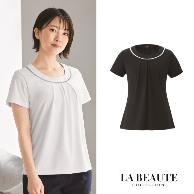 半袖カットソー ホワイト ブラック アンジョア 06155 事務服 制服 オフィス enjoie S〜3L ジョア 半袖カットソー ホワイト ブラック アンジョア 06155