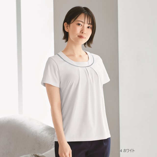 半袖カットソー ホワイト ブラック アンジョア 06155 事務服 制服 オフィス enjoie S〜3L 06155 en joie アンジョア ラ・ボーテ カットソー 半袖 レディス