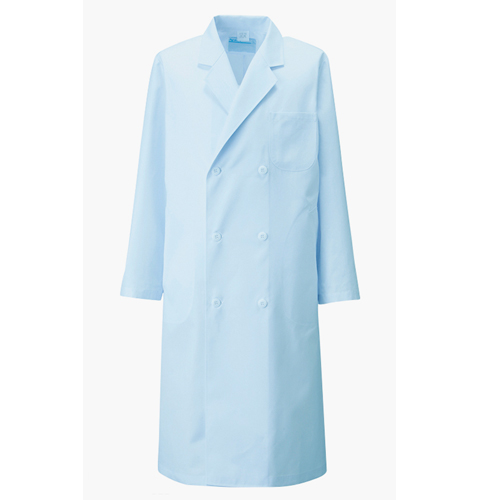 115-70 カゼン 診察衣 長袖 ダブルボタン 男性用 制菌加工 吸汗 防汚  