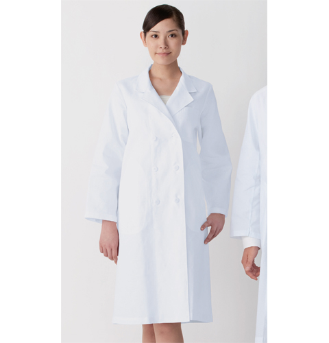 125-20 アプロン レディス診察衣ダブル型 長袖 綿100%
