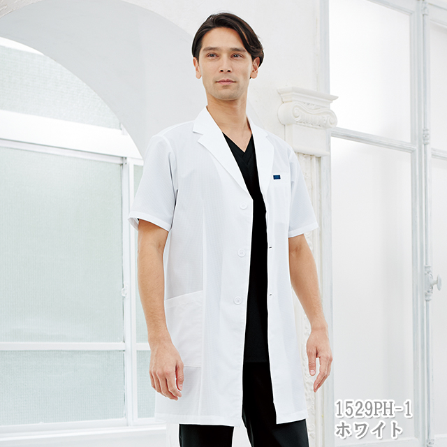 1529ph フォーク 診察衣 シングルボタン 半袖 男性用 涼しい ポリエステル ストレッチ 通気性 超軽量 撥水 おしゃれ かっこいい 大きいサイズ 総合病院 クリニック 薬局 Folk 医療用 医者 ドクター 医師 白衣ネット本店