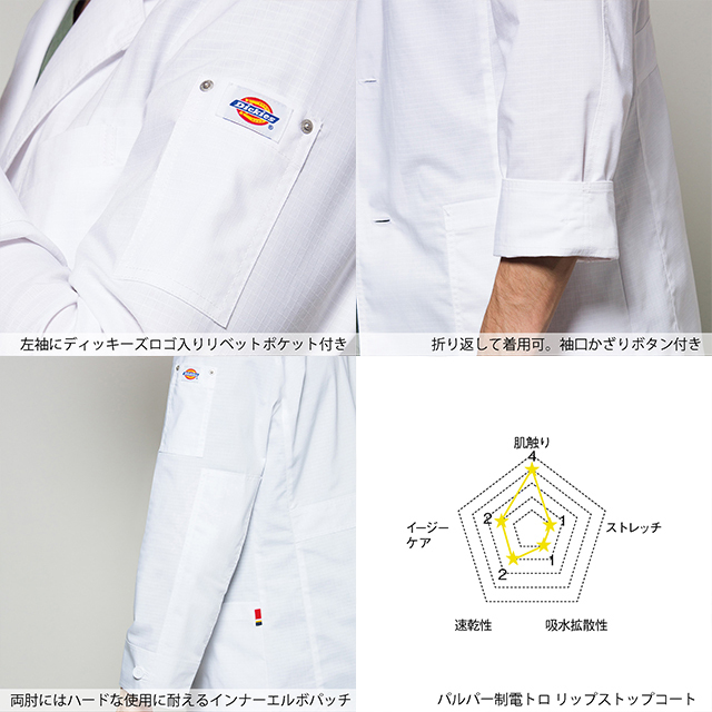 1537PR フォーク 診察衣 シングルボタン 男性用 長袖 多ポケット 後ろ
