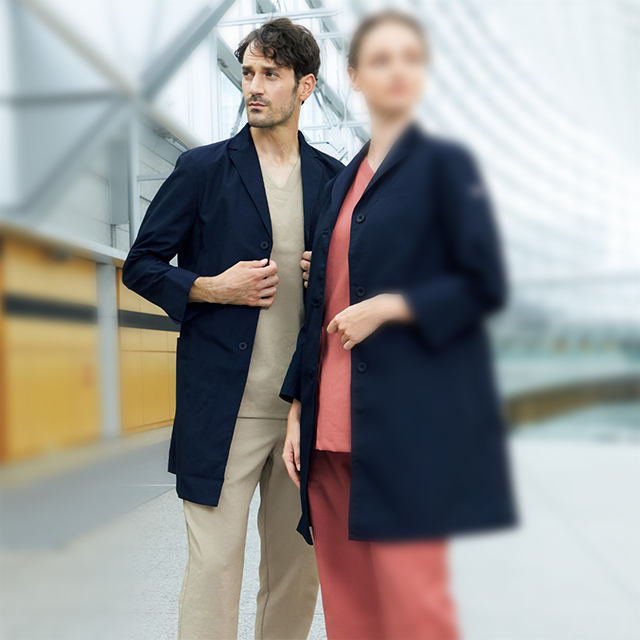 1541NP フォーク 診察衣 シングルボタン 男性用 長袖 色落ちなし 左胸