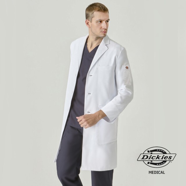 【先行発売】 1544LF Dickies ディッキーズ ドクターコート 診察衣 白衣 長袖 男性用 メンズ シングルコート 高ストレッチ 軽い ソフトな手触り 綿混 フォーク FOLK 医療用 医師 医者 ドクター 薬剤師 研修医 実験 実習 スマホポケット タブレットポケット
