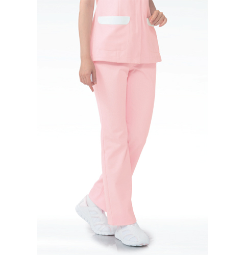 195-20 カゼン ナースウェア パンツ 女性用 ブーツカット 透け防止 ストレッチ 工業洗濯可 制菌 吸汗 制電 防汚 ワンタック 脇ゴム 両脇ポケット ループ付き KAZEN 医療用 看護師 レディース レディス