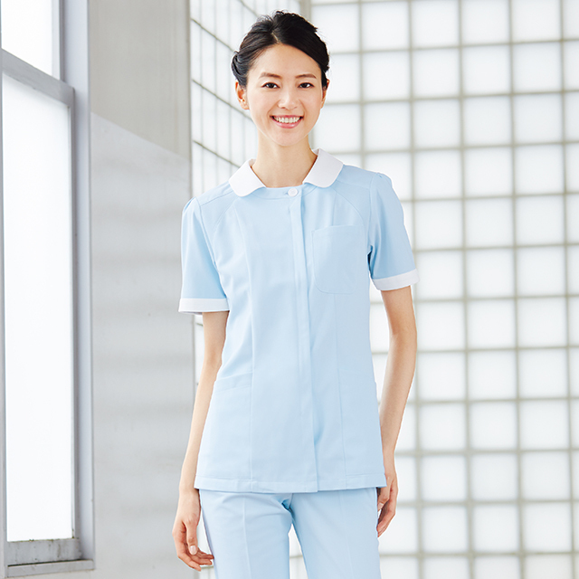 フォーク] スクラブ チュニック 医療白衣 トップス ナース 吸汗速乾性