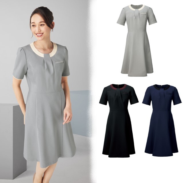 3024SC フォーク ヌーヴォ ワンピース レディス 女性用 半袖 吸汗 速乾 イージーケア ノーアイロン ストレッチ nuovo FOLK 事務 受付 医療 美容 歯科 エステ クリニック サロン 病院 おもてなし ショールーム