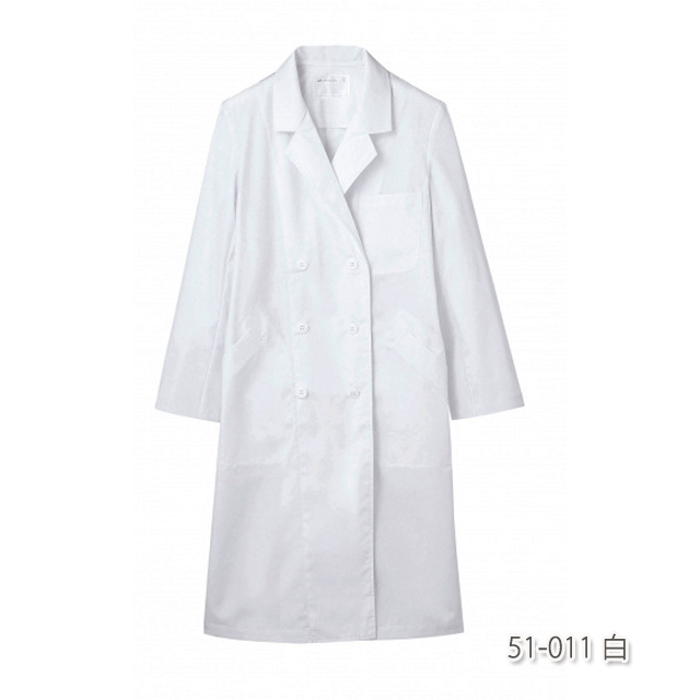 51-011 住商モンブラン 診察衣 ダブルボタン 長袖 女性用 制菌加工 MONTBLANC 医療用 医者 医師 女医 ドクター レディース レディス ドクターコート 薄手 薬局衣 大きいサイズ ホワイト