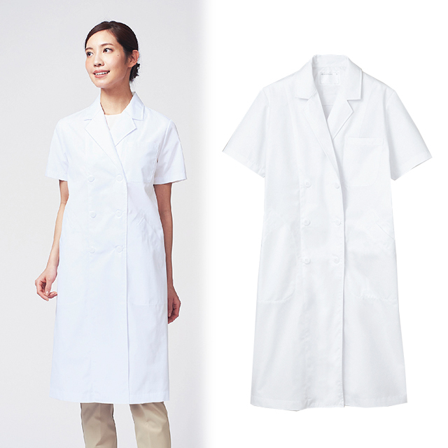 51-012 住商モンブラン 診察衣 ダブルボタン 半袖 女性用 制菌加工 MONTBLANC 医療用 医者 医師 女医 ドクター レディース レディス ドクターコート 涼しい 白衣 薬局衣 大きいサイズ ホワイト
