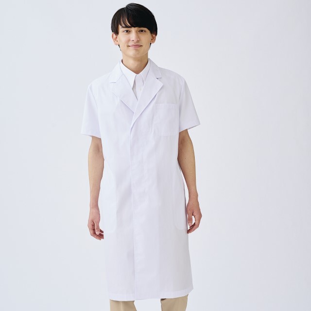 51-602 住商モンブラン 診察衣 シングルボタン 半袖 男性用 制菌加工 MONTBLANC 医療用 薬剤師 教師 医師  薬局 医者 研究 実験 メンズ ドクターコート 白衣 涼しい 大きいサイズ 4L 5L