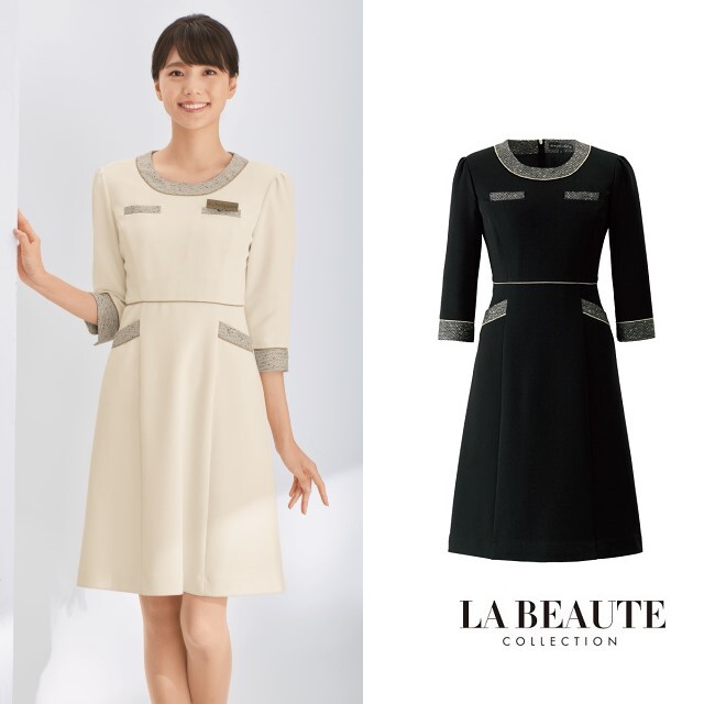 En Joie アンジョア ラ ボーテ ワンピース レディス 女性用 美容 医療 サロン エステ クリニック 受付 ストレッチ 吸汗速乾 高通気 防透 ホームクリーニング レディース ブラック ホワイト