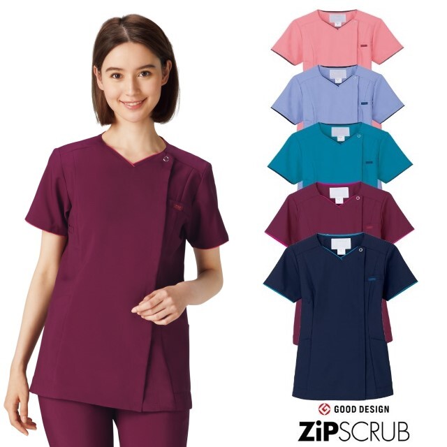 7022SC フォーク ナースウェア ジップスクラブ 女性用 半袖 吸汗