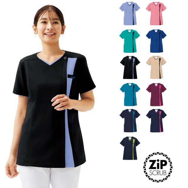 7023SC フォーク ナースウェア スクラブ 女性用 制電 吸汗速乾 丈長 FOLK 医療用 看護師 医者 医師 ドクター 女医 病院 クリニック 介護 整骨院 教育機関 レディース レディス 上衣 ジップスクラブ ジャケット