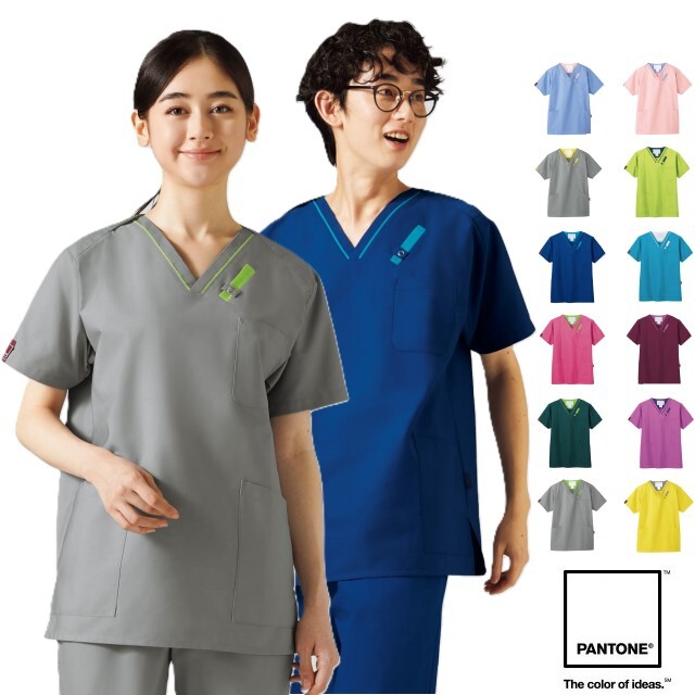 7042SC フォーク ナースウェア スクラブ パントン 男女兼用 綿混 吸汗速乾 FOLK PANTONE 医療用 看護師 ドクター 医師 医者 病院 クリニック 歯科医院 介護 整骨院 動物病院 教育機関 多ポケット