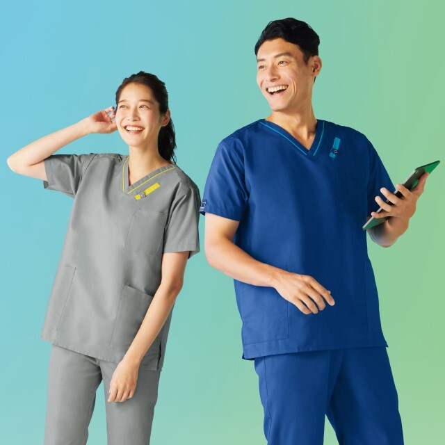 7042SC フォーク パントン ナースウェア スクラブ 半袖 男女兼用 綿混