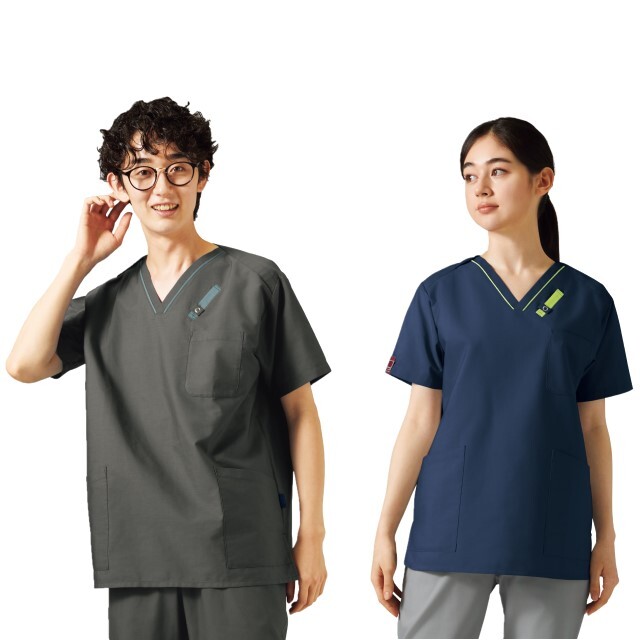7042SC フォーク パントン ナースウェア スクラブ 半袖 男女兼用 綿混