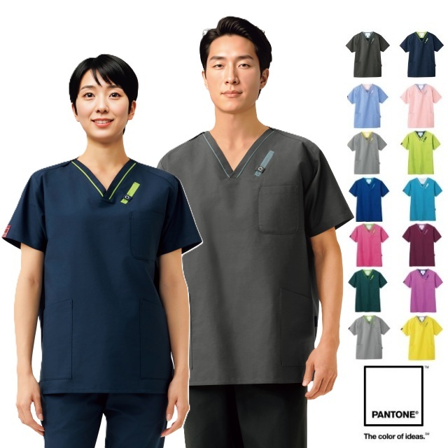 7042SC フォーク ナースウェア スクラブ パントン 男女兼用 綿混 吸汗速乾 FOLK PANTONE 医療用 看護師 ドクター 医師 医者 病院 クリニック 歯科医院 介護 整骨院 動物病院 教育機関 多ポケット