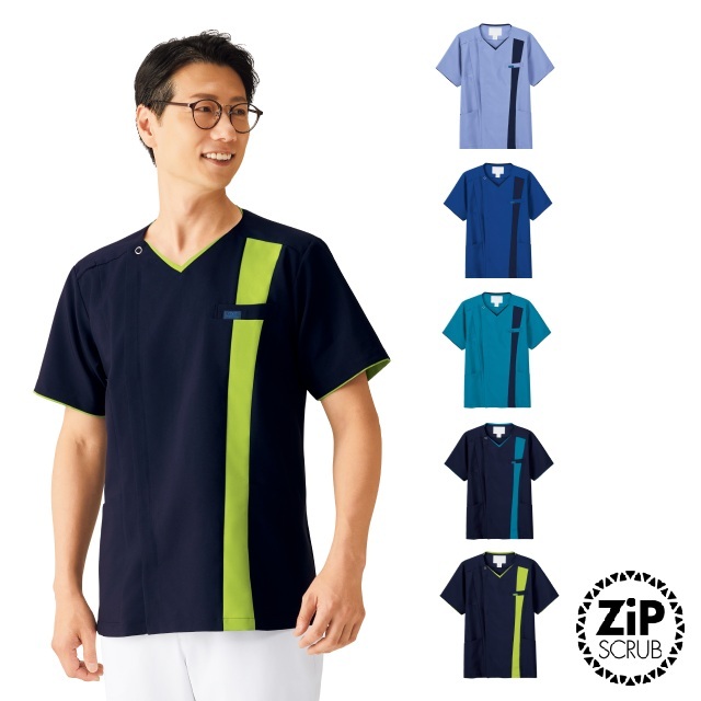 7058SC フォーク ナースウェア スクラブ 男性用 制電 吸汗速乾 FOLK 医療用 看護師 ドクター 医師 医者 メンズ ジップスクラブ 上衣 ジャケット 白衣 病院 クリニック 介護 整骨院 教育機関 大きいサイズ
