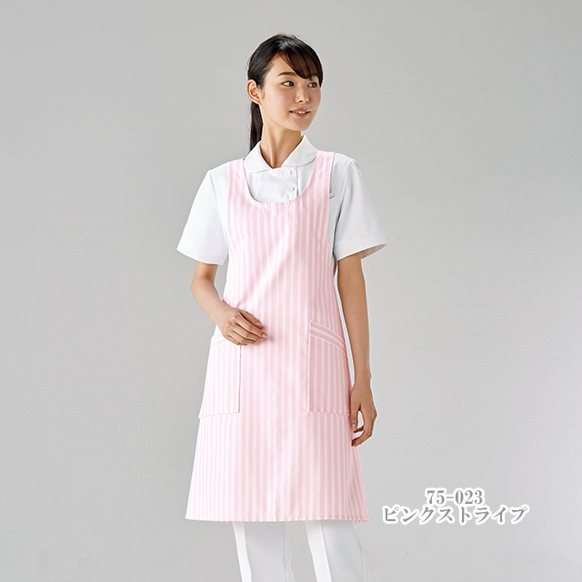 75-021 住商モンブラン ナースウェア エプロン 女性用 制菌加工 制電 ペン差し付き ポケット MONTBLANC 医療用 看護師 介護 ケア レディース レディス 予防衣 予防着 フリーサイズ ストライプ ブルー