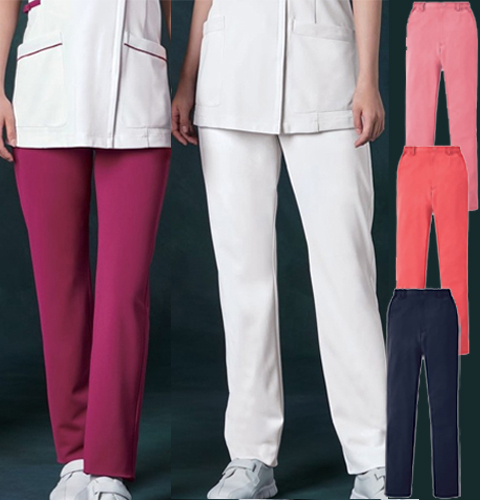 850 カゼン ナースウェア パンツ 女性用 スリムストレート 脇ゴム 両脇ポケット ウエストベルト通し付き 工業洗濯可 制菌加工 透け防止 吸汗 制電 ストレッチ KAZEN 医療用 看護師 介護 レディース レディス 