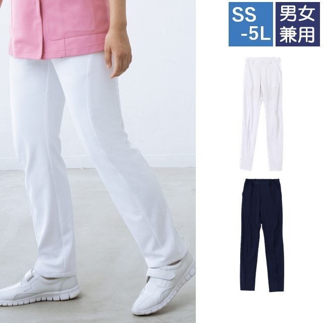 858 カゼン ナースウェア パンツ 男女兼用 立体 ストレート ウエスト脇ゴム 工業洗濯可 制菌加工 透け防止 吸汗 制電 ストレッチ ベルト通し付き 両脇ポケット付き KAZEN 医療用 看護師 介護 ユニセックス ズボン スラックス