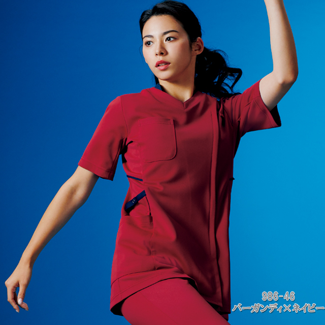 972 カゼン ナースウェア スクラブ 女性用 Vネック 半袖 ジップ 携帯ポケット Phsポケット ループ付き ペン差し付き 工業洗濯可 制菌加工 透け防止 吸汗 制電 ストレッチ Kazen 医療用 看護師 歯科衛生士 白衣ネット本店