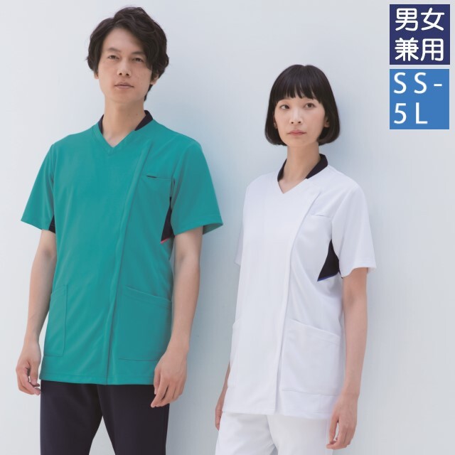 988 カゼン ナースウェア スクラブ ジャケット 男女兼用 半袖 工業洗濯