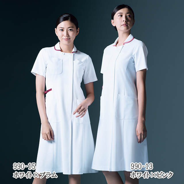 990 カゼン ナースウェア ワンピース 襟付 女性用 半袖 スマホ用